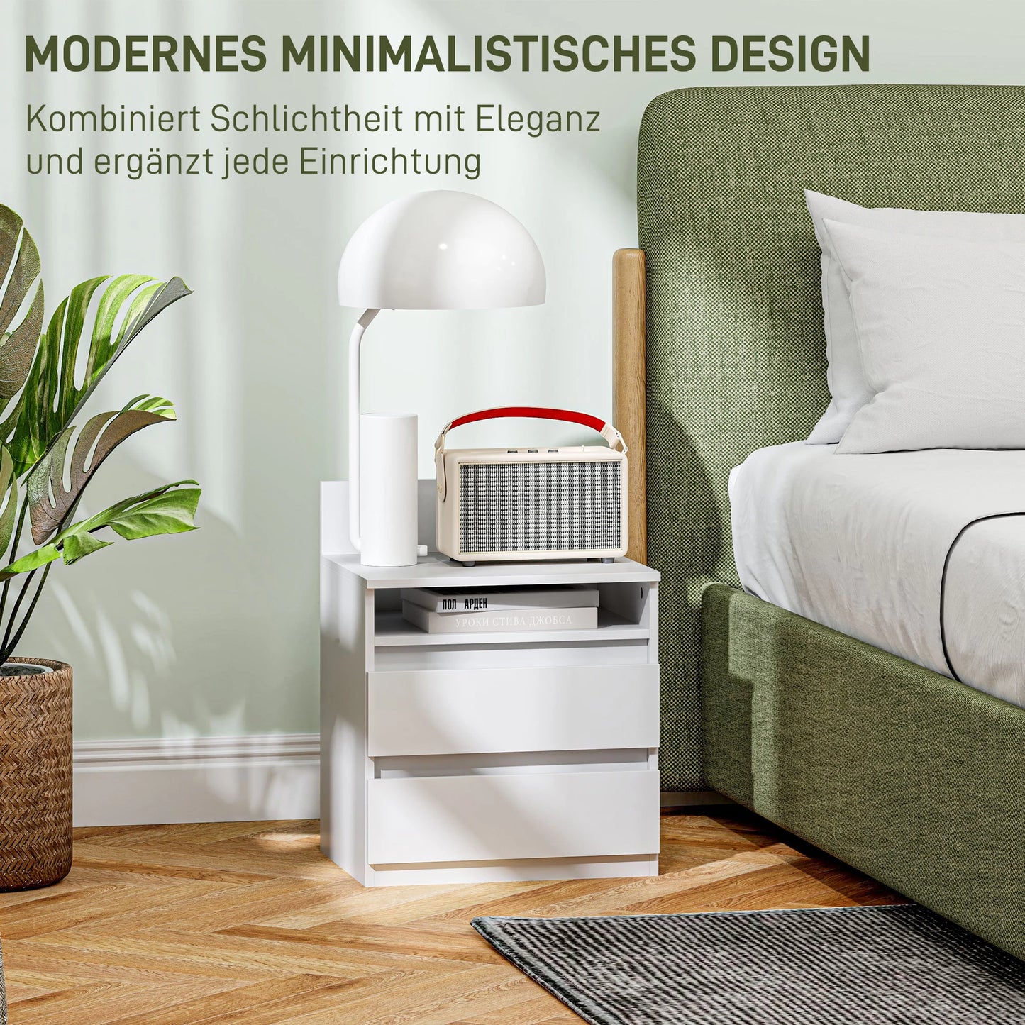 Set med 2 sängbord med 2 lådor – Sidobord med hylla för sovrum och vardagsrum, 40 × 32 × 50 cm