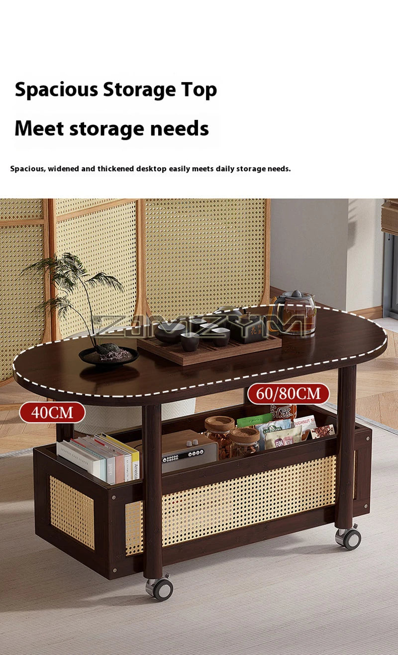 Mobil Soffbord – Dubbellagers Förvaring, Antik Stil, Sidobord för Vardagsrum