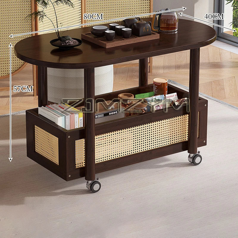 Mobil Soffbord – Dubbellagers Förvaring, Antik Stil, Sidobord för Vardagsrum