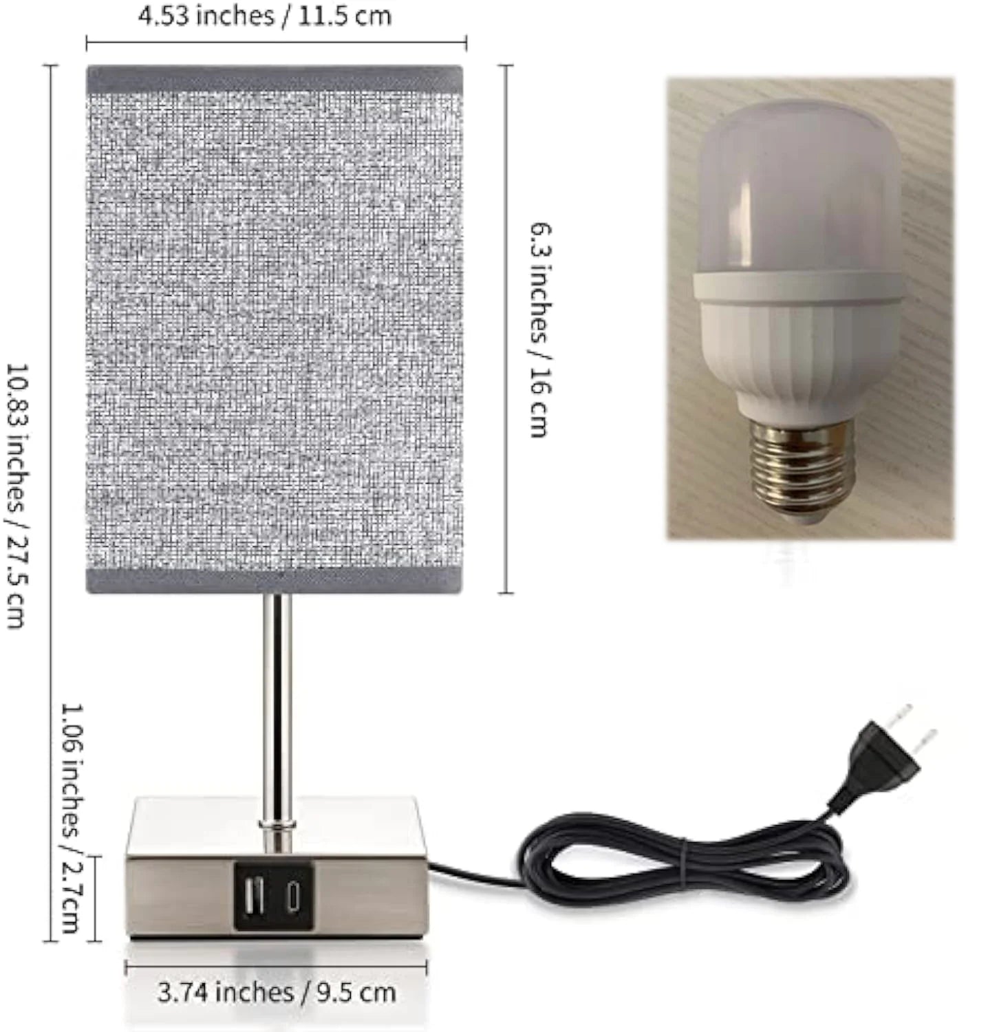 2-pack LED Bordslampor med USB & Type-C – Touchstyrning & Snabbladdning