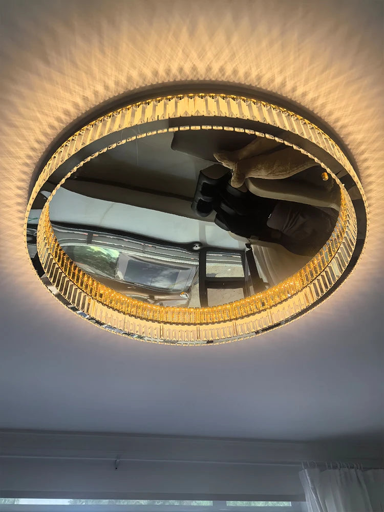 Kristallrund LED-taklampa – Lyxig Design i Guld & Silver för Hemmet