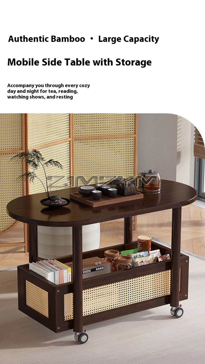 Mobil Soffbord – Dubbellagers Förvaring, Antik Stil, Sidobord för Vardagsrum