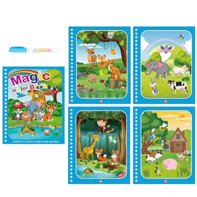 1 Bok + 1 Penna – Återanvändbar målarbok med vatten – sensorisk pedagogisk ritbok för barn (3–6 år)