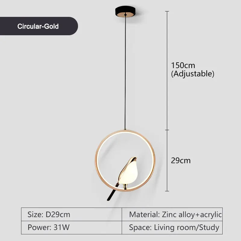 Roterbar LED-pendellampa med skata – modern taklampa i metall
