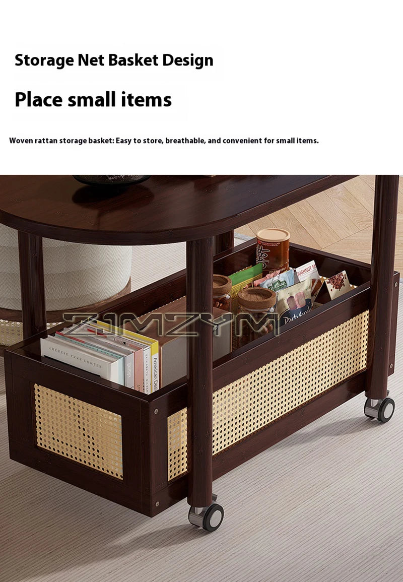 Mobil Soffbord – Dubbellagers Förvaring, Antik Stil, Sidobord för Vardagsrum