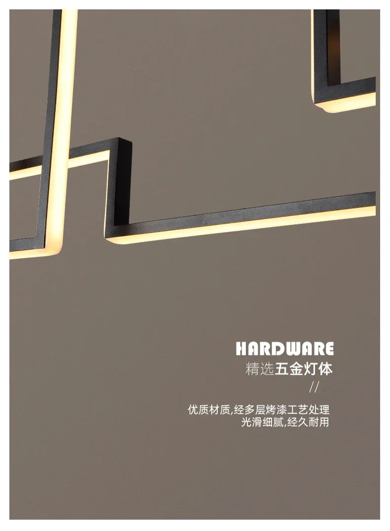 Nordisk geometrisk LED-kronljus – minimalistisk svart taklampa för vardagsrum, kök eller restaurang