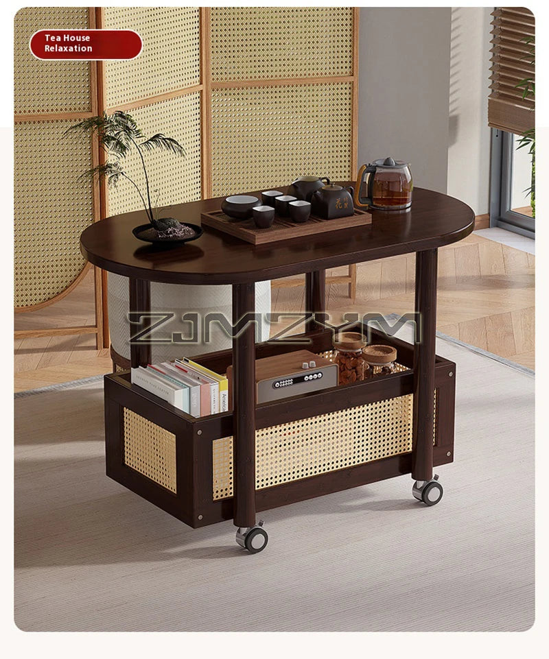 Mobil Soffbord – Dubbellagers Förvaring, Antik Stil, Sidobord för Vardagsrum