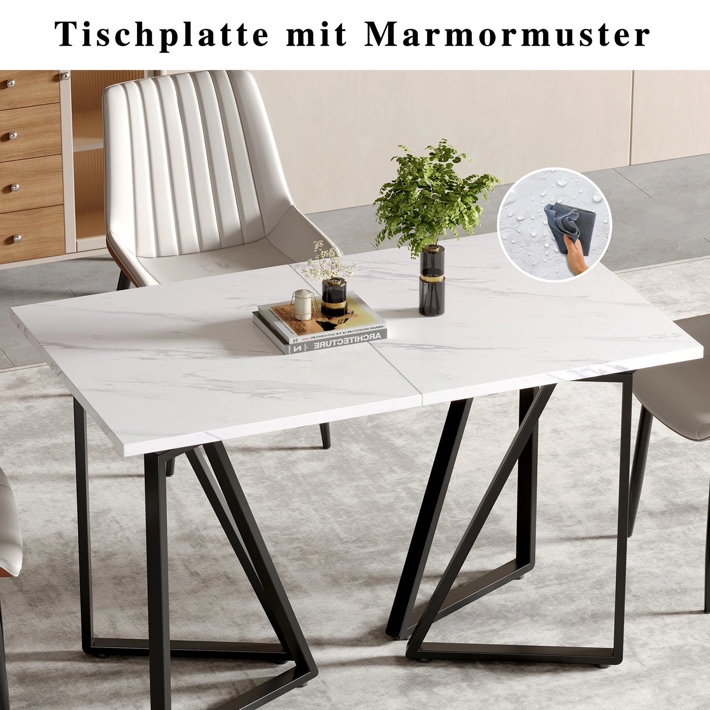 Utdragbart Matbord med Marmormönster – Modern Design för Matsal & Kök