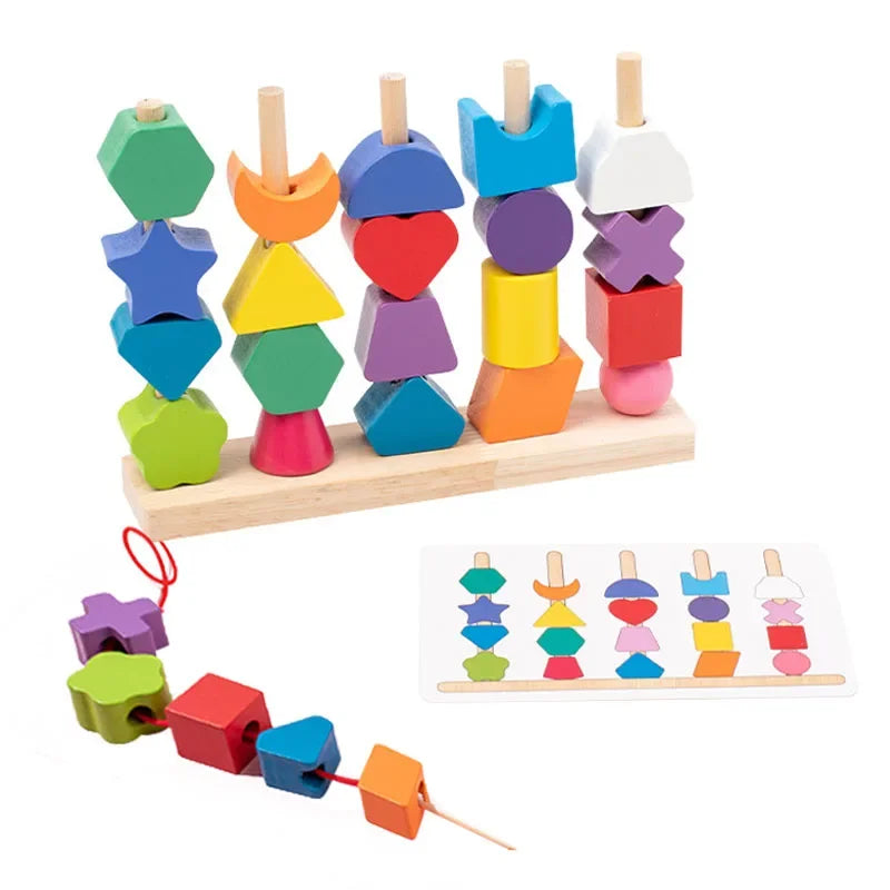 Montessori stapel- och sorteringsleksak i trä