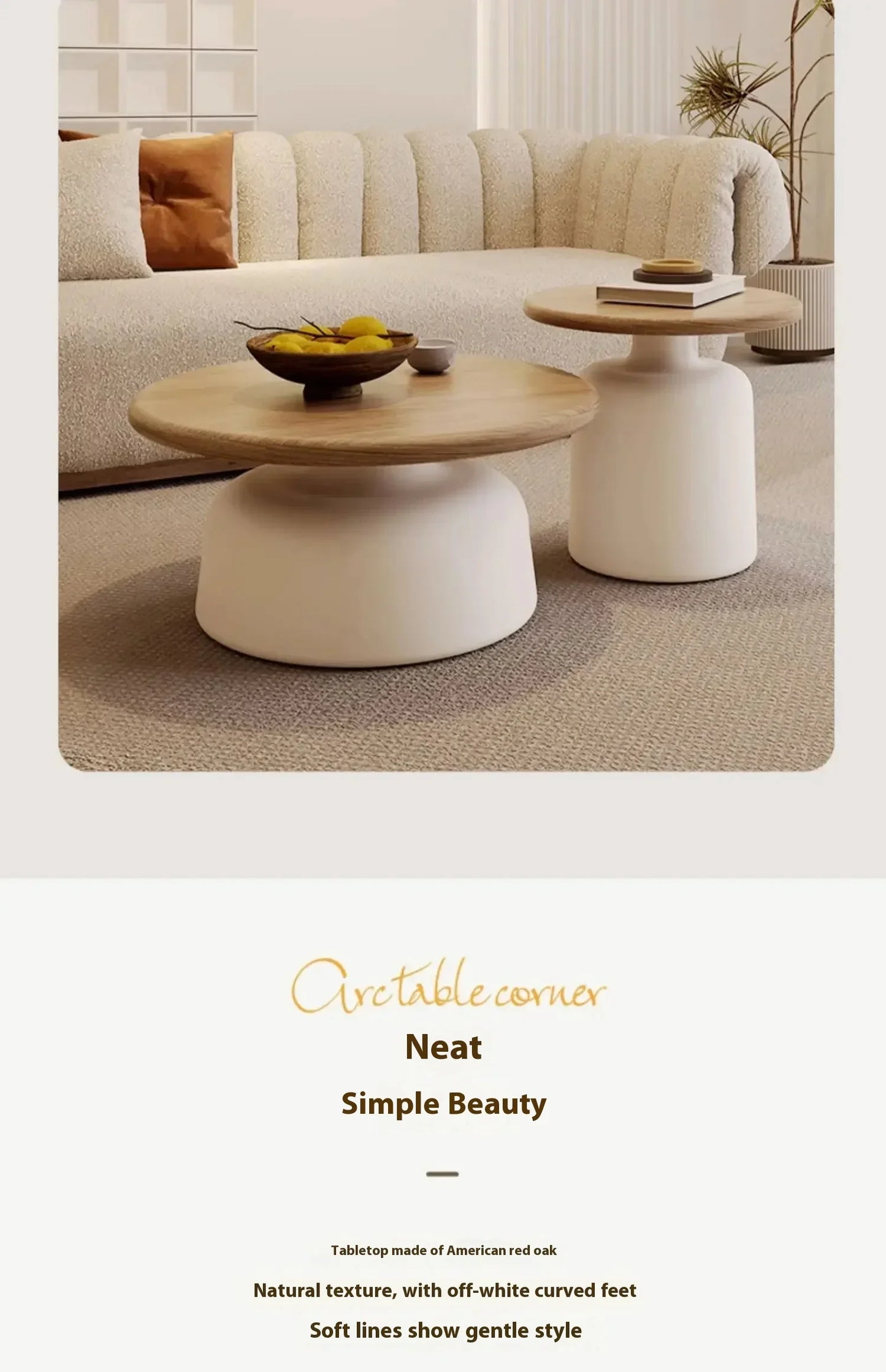 Nordisk Rund Soffbordssats – Modern Design i Trä & Vit Metall