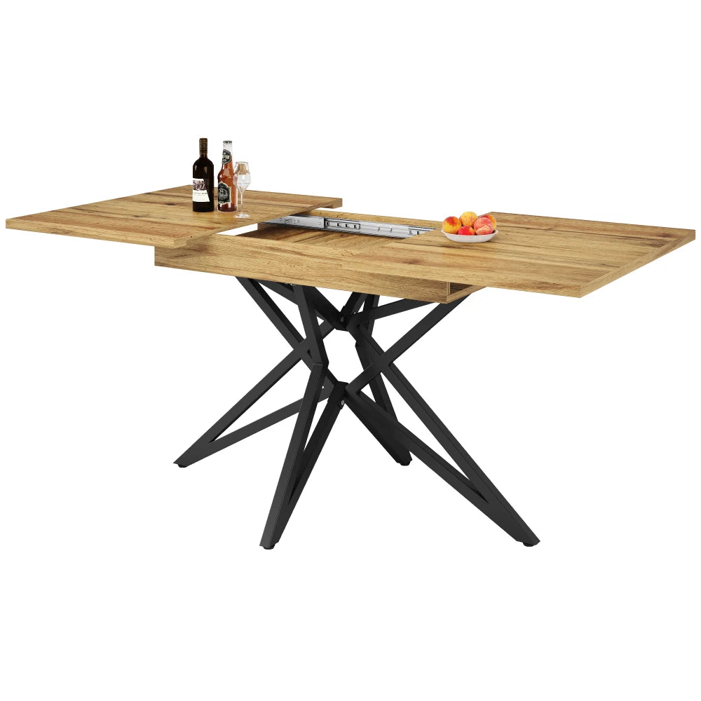 Utdragbart matbord 120–160 × 80 cm – vit marmoreffekt med svarta metallben