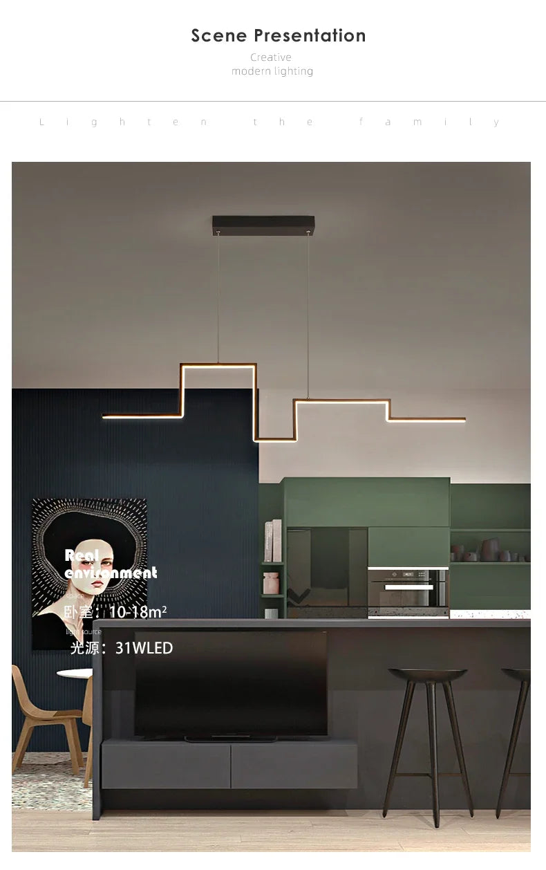 Nordisk geometrisk LED-kronljus – minimalistisk svart taklampa för vardagsrum, kök eller restaurang