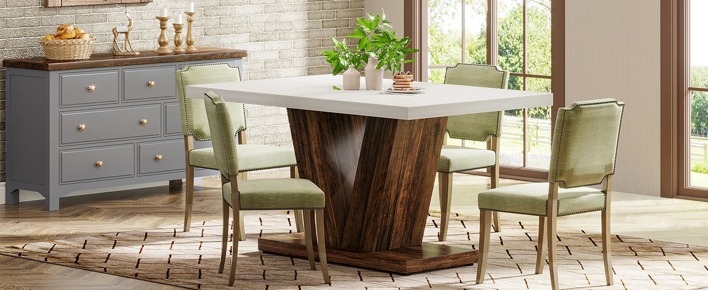 Tribesigns Matbord 47" – Vit Ek med Stabil Pelarbas för 4–6 Personer