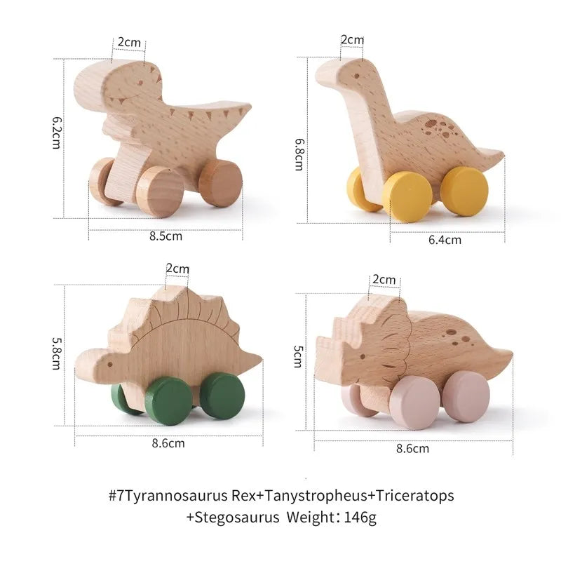 Dinosauriebil i bokträ – pedagogisk Montessorileksak