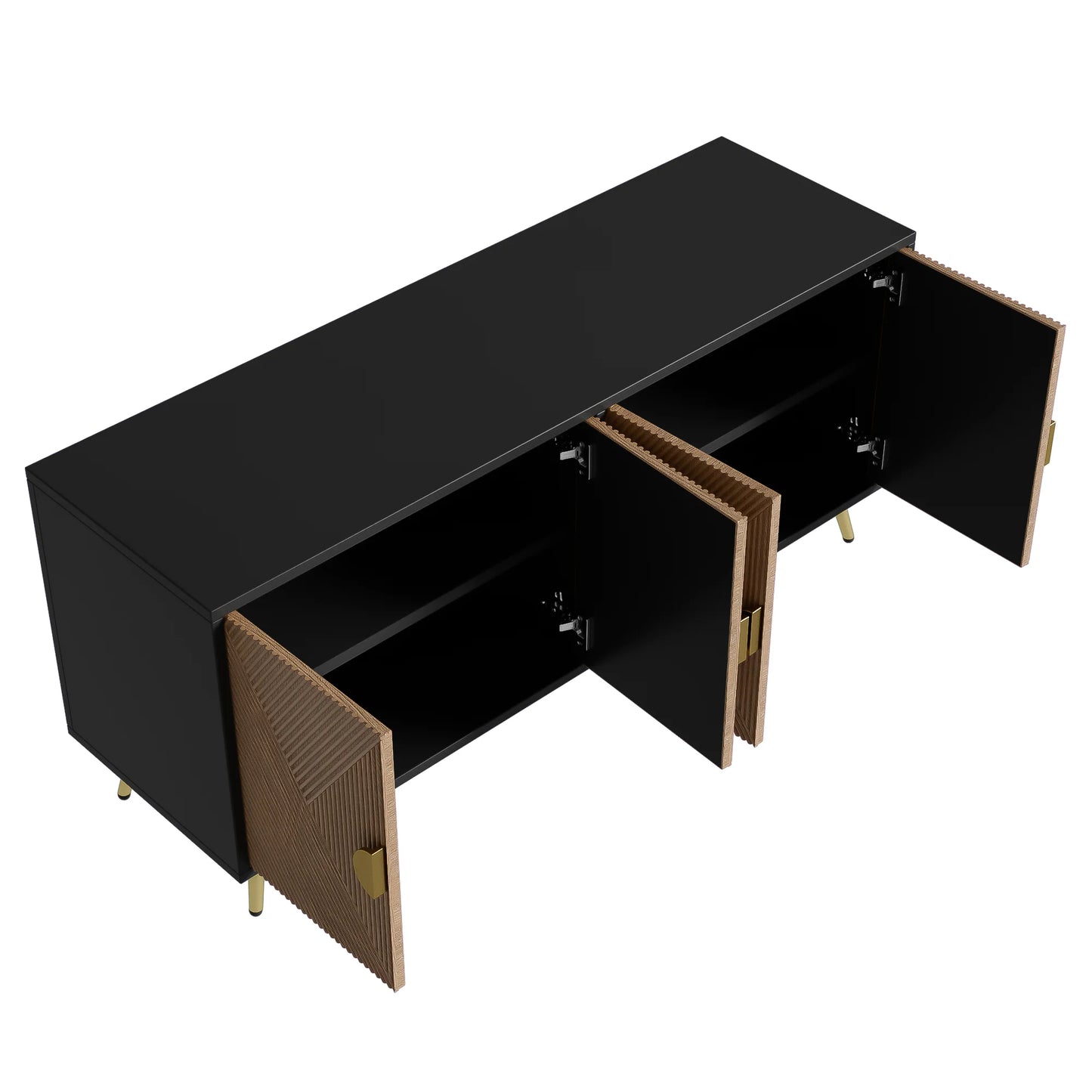 Sideboard 160 cm – Svart & Trä med Guldhandtag och Högglansiga Ben