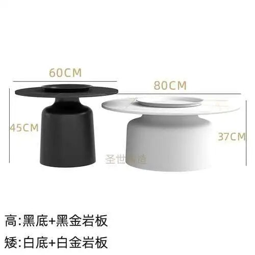 soffbord i marmorsten, fransk rund låg sidobord – nordisk uppsättning för vardagsrumsdekoration