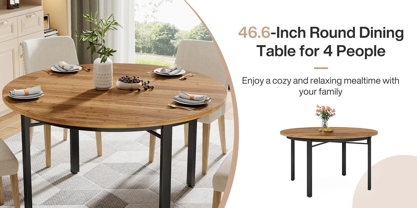 🪵 Tribesigns Runt Matbord – Rustik Brun & Svart (118 cm)