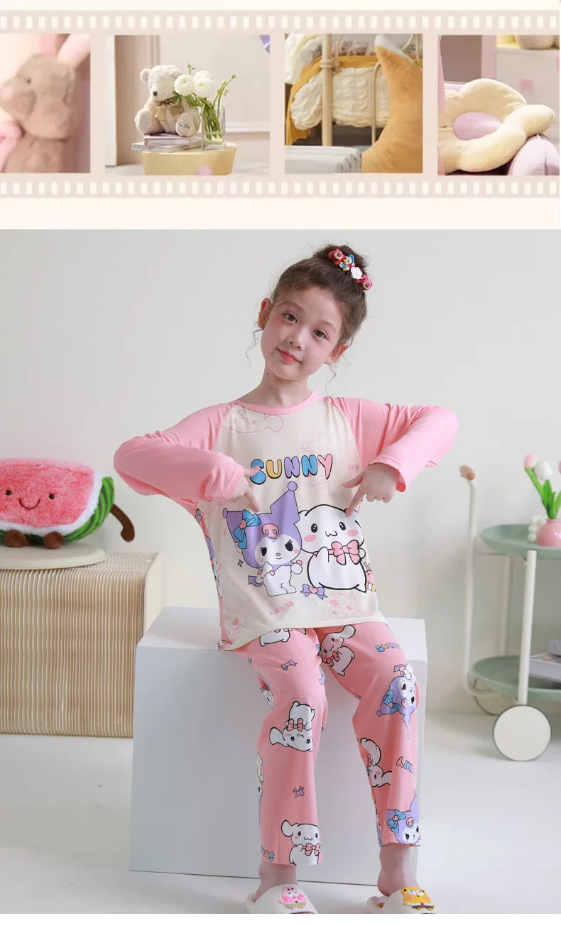🧸 Sanrio Pyjamas för Barn – Kuromi, My Melody, Cinnamoroll – Långärmad – 100% Bomull – Kawaii Design