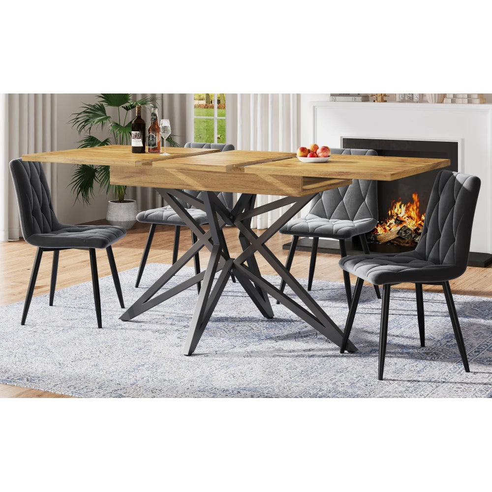 Utdragbart matbord 120–160 × 80 cm – valnötslook med svarta metallben