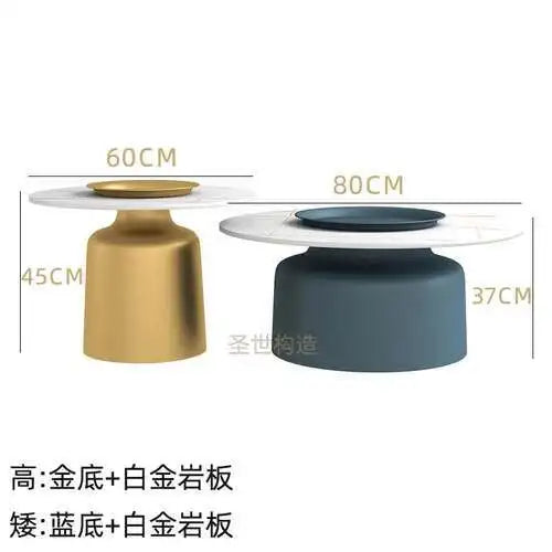 soffbord i marmorsten, fransk rund låg sidobord – nordisk uppsättning för vardagsrumsdekoration