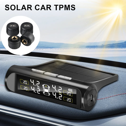 TPMS Däcktrycksövervakningssystem – Solcellsdriven med LCD-display & säkerhetslarm