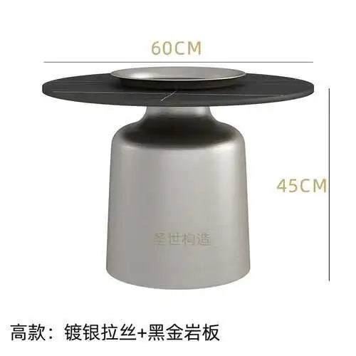 soffbord i marmorsten, fransk rund låg sidobord – nordisk uppsättning för vardagsrumsdekoration