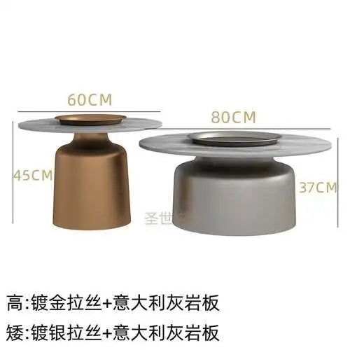 soffbord i marmorsten, fransk rund låg sidobord – nordisk uppsättning för vardagsrumsdekoration