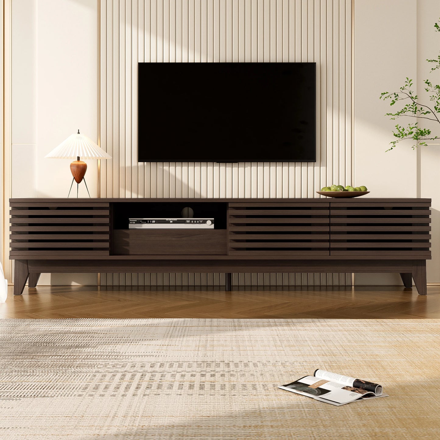 TV-bänk med låda och tre dörrar – Vintage träfinish