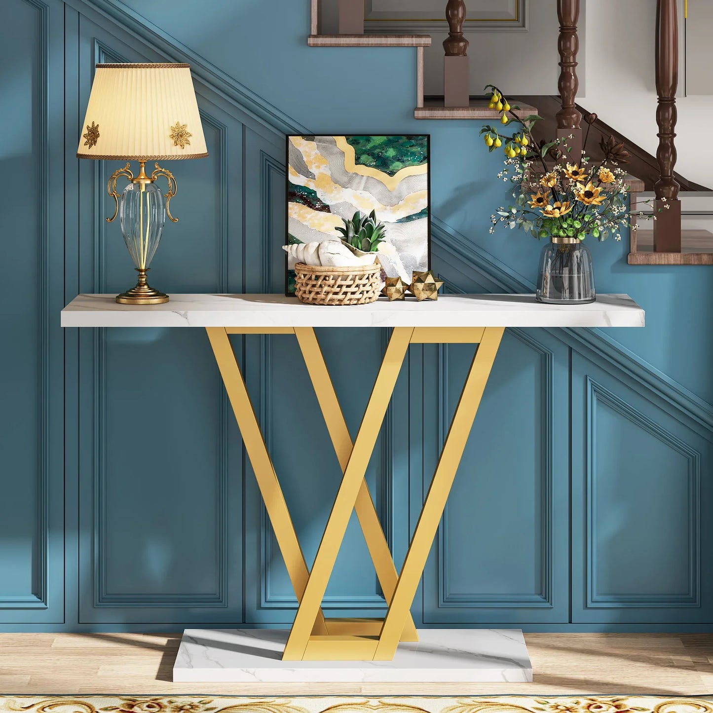 🪑 Tribesigns Konsolbord 110 cm – Industriell Design med V-formade Metallben – För Hall & Vardagsrum