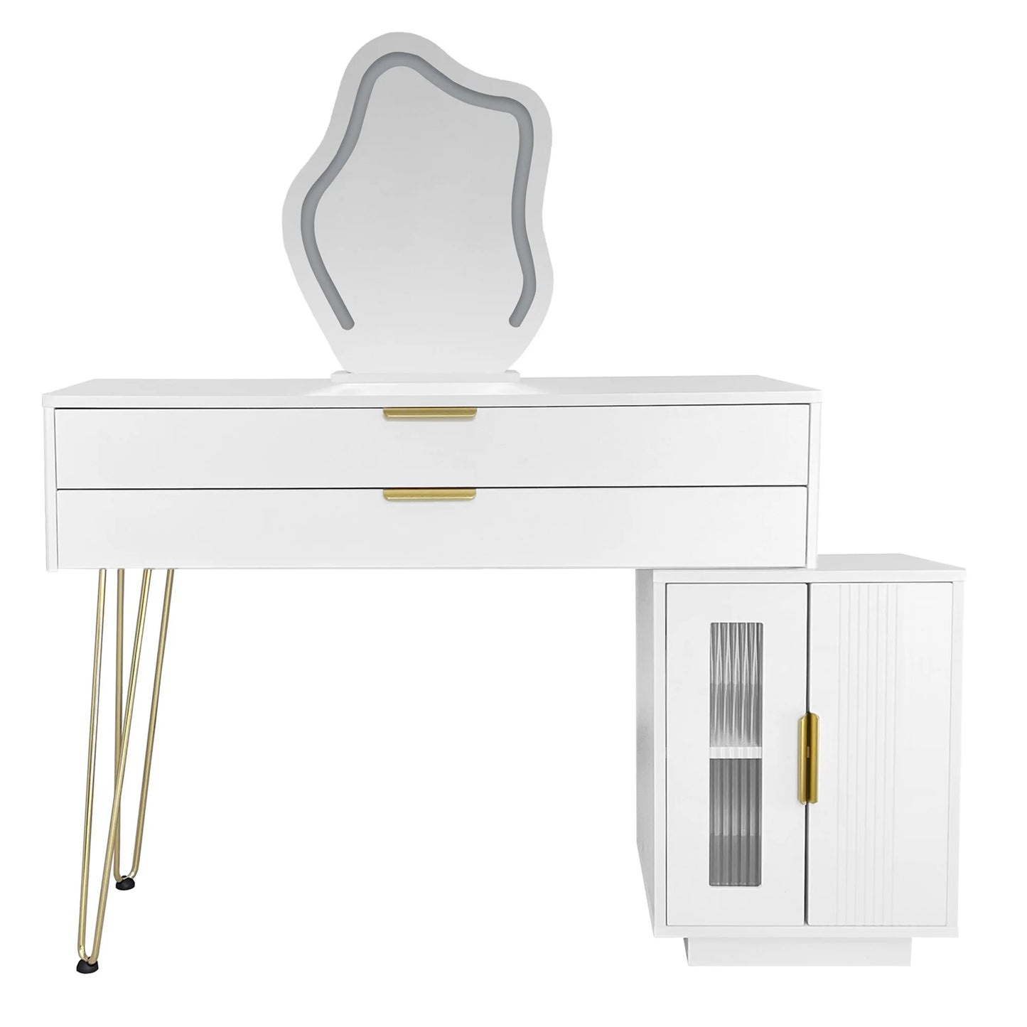 Sminkbord med LED-spegel – Modern Vit Design med Utdragbar Funktion
