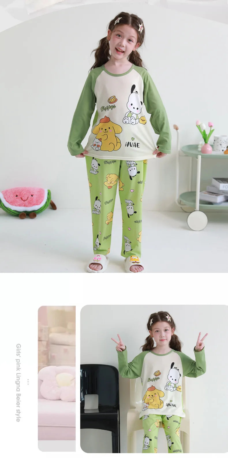 🧸 Sanrio Pyjamas för Barn – Kuromi, My Melody, Cinnamoroll – Långärmad – 100% Bomull – Kawaii Design