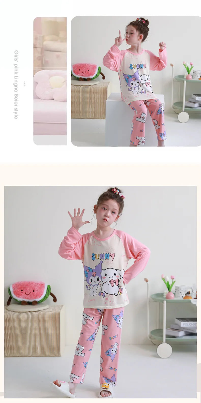 🧸 Sanrio Pyjamas för Barn – Kuromi, My Melody, Cinnamoroll – Långärmad – 100% Bomull – Kawaii Design