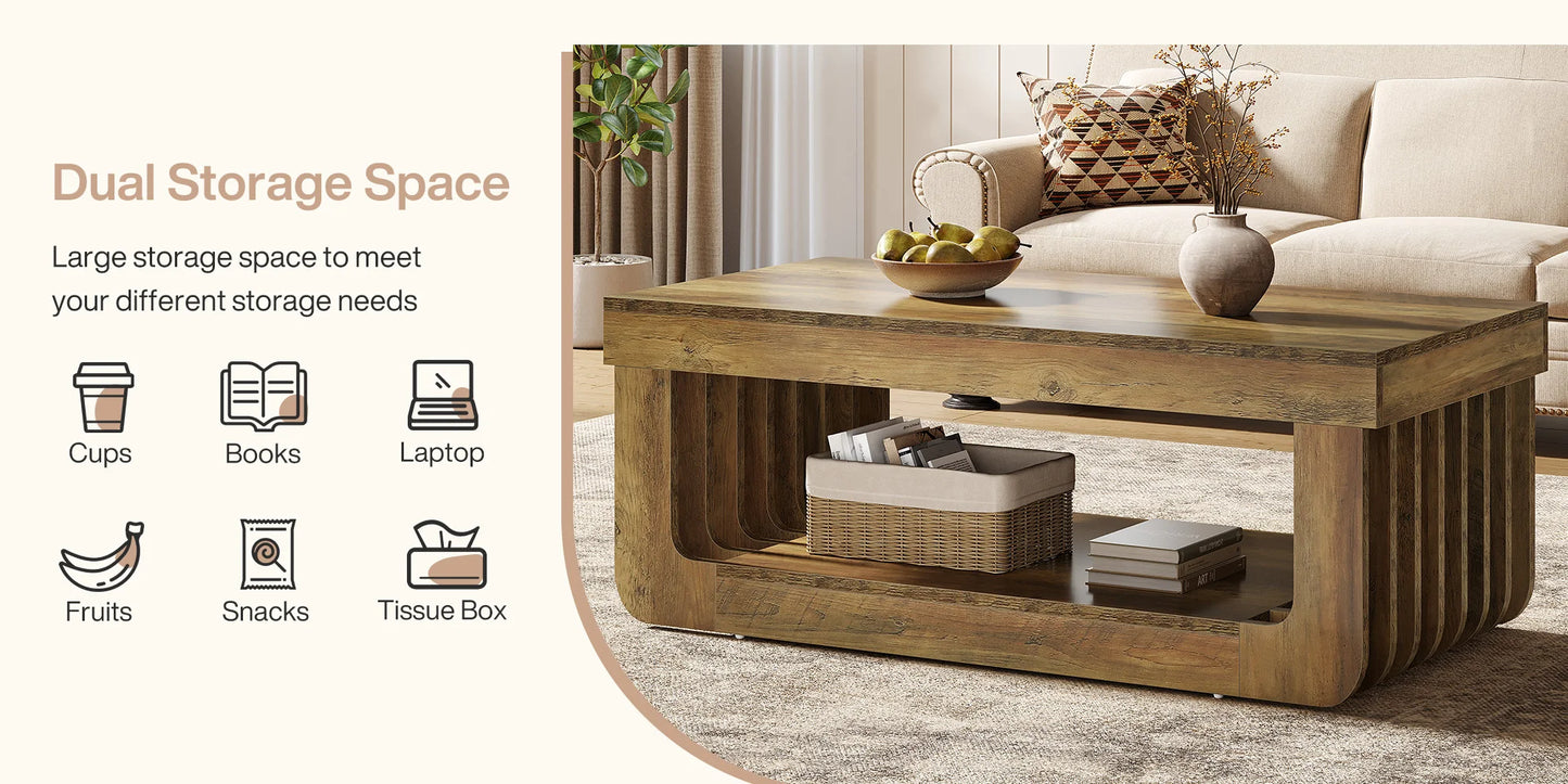 Tribesigns Rektangulärt Soffbord med Förvaring – 2 Våningar, 120 cm Bredd
