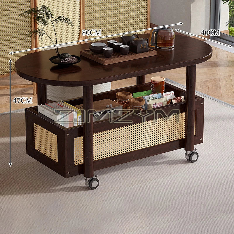 Mobil Soffbord – Dubbellagers Förvaring, Antik Stil, Sidobord för Vardagsrum