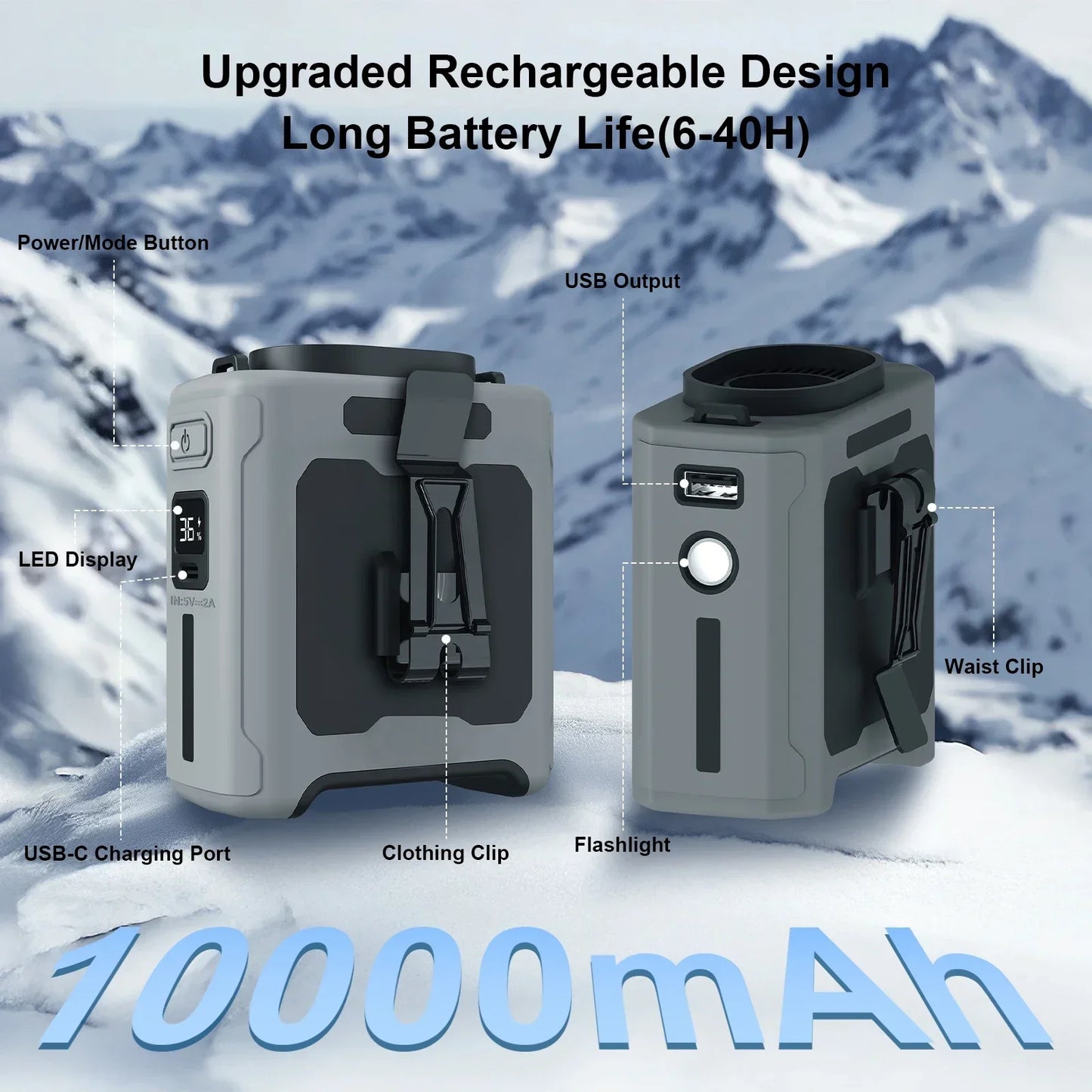 Portabel Midjefläkt 10000mAh