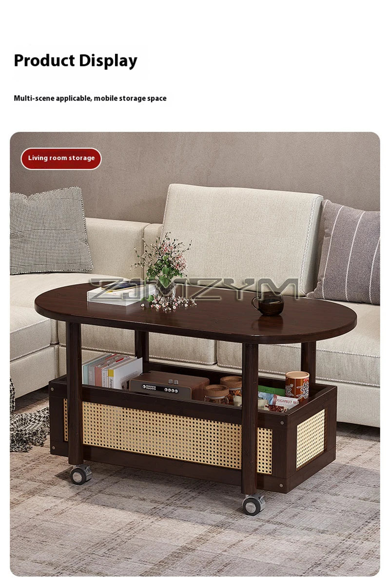 Mobil Soffbord – Dubbellagers Förvaring, Antik Stil, Sidobord för Vardagsrum