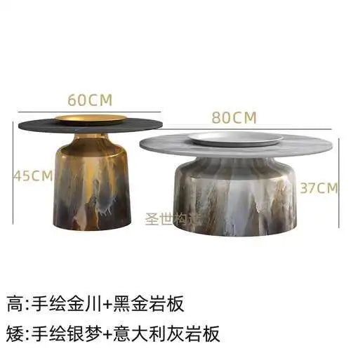 soffbord i marmorsten, fransk rund låg sidobord – nordisk uppsättning för vardagsrumsdekoration