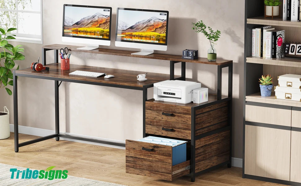 Tribesigns Skrivbord med 3 Lådor – 150 cm Industriell Design