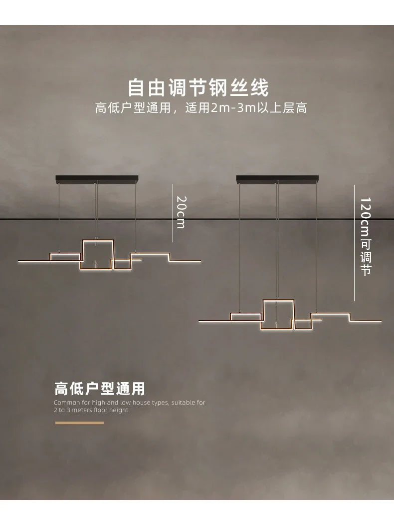 Nordisk geometrisk LED-kronljus – minimalistisk svart taklampa för vardagsrum, kök eller restaurang