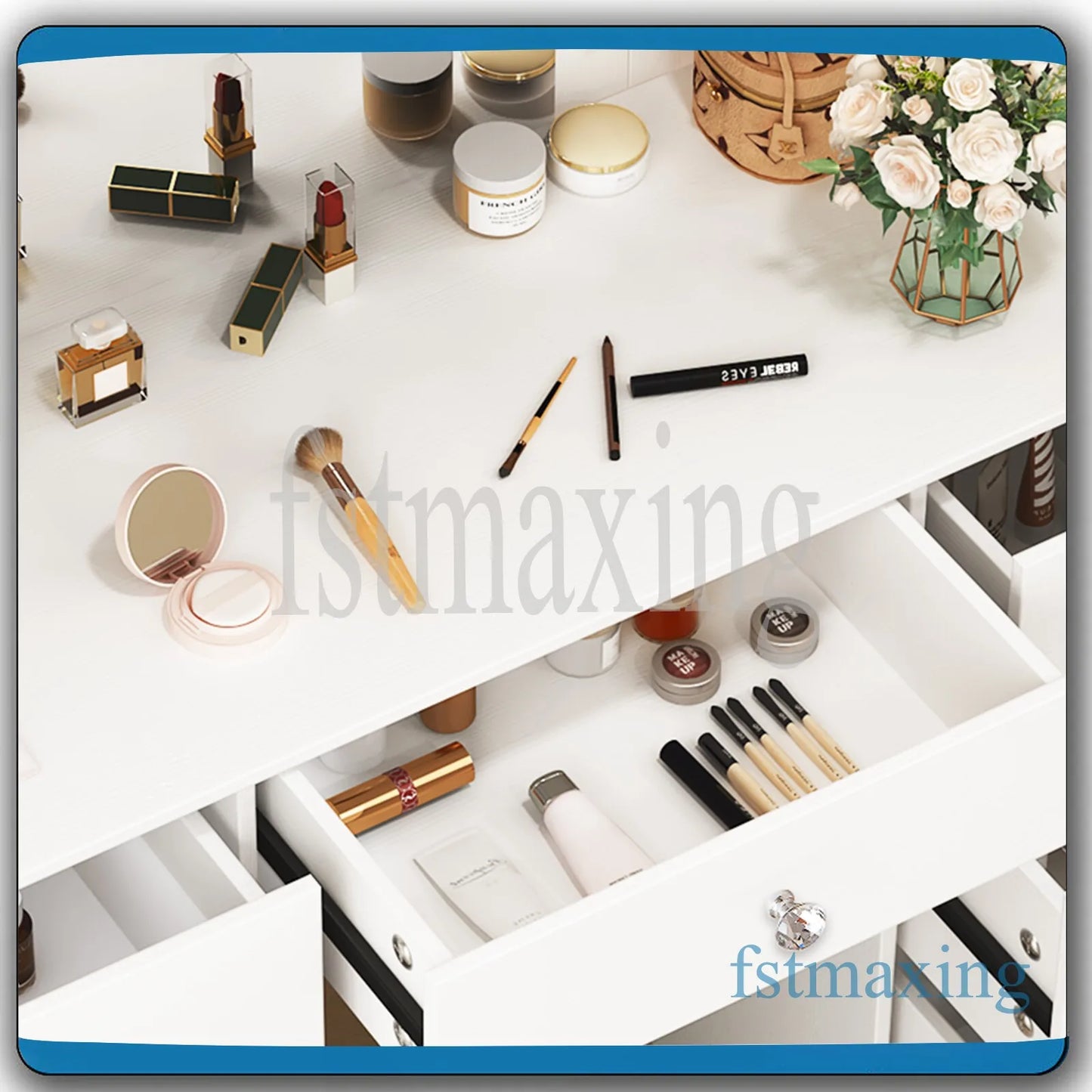 Sminkbord med LED-spegel och 7 lådor – Yamissi/Onesaimei