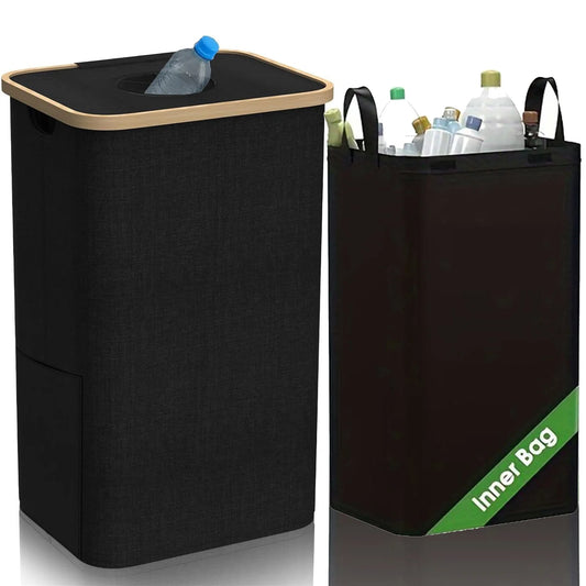 ♻️ Köksåtervinningskorg med Förvaringspåsar – 100L – Bambudesign – Praktisk & Miljövänlig