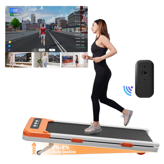 Hopfällbart löpband med 9 % lutning – 6 km/h gångplatta för hemmet, LCD-skärm & APP-övervakning, 3.0HP motor