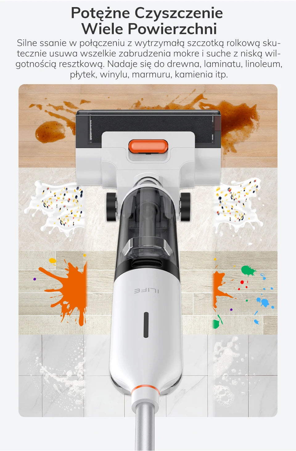 ILIFE W90 Sladdlös våt- och torrdammsugare, 5500Pa sugkraft, 1 min självrengöring, stor dubbel vattentank