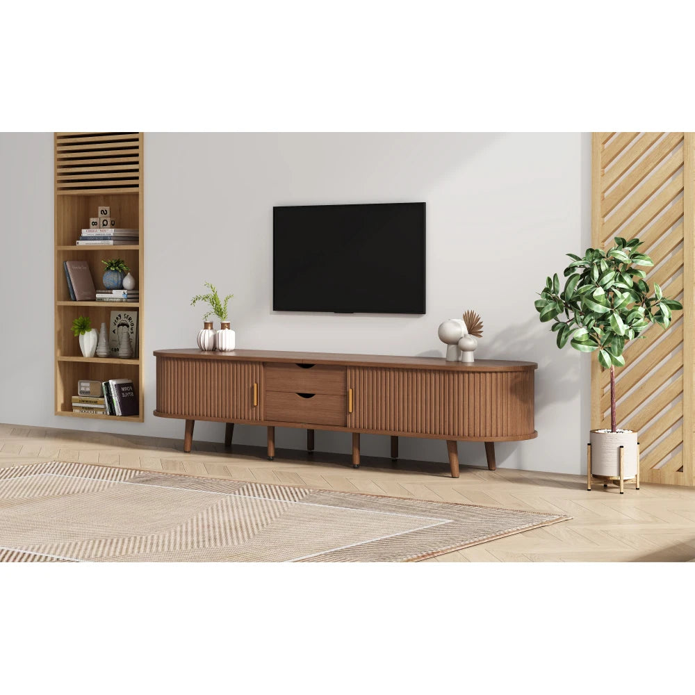 Modern TV-bänk i Valnöt – 175 cm med Skjutdörrar & Förvaring