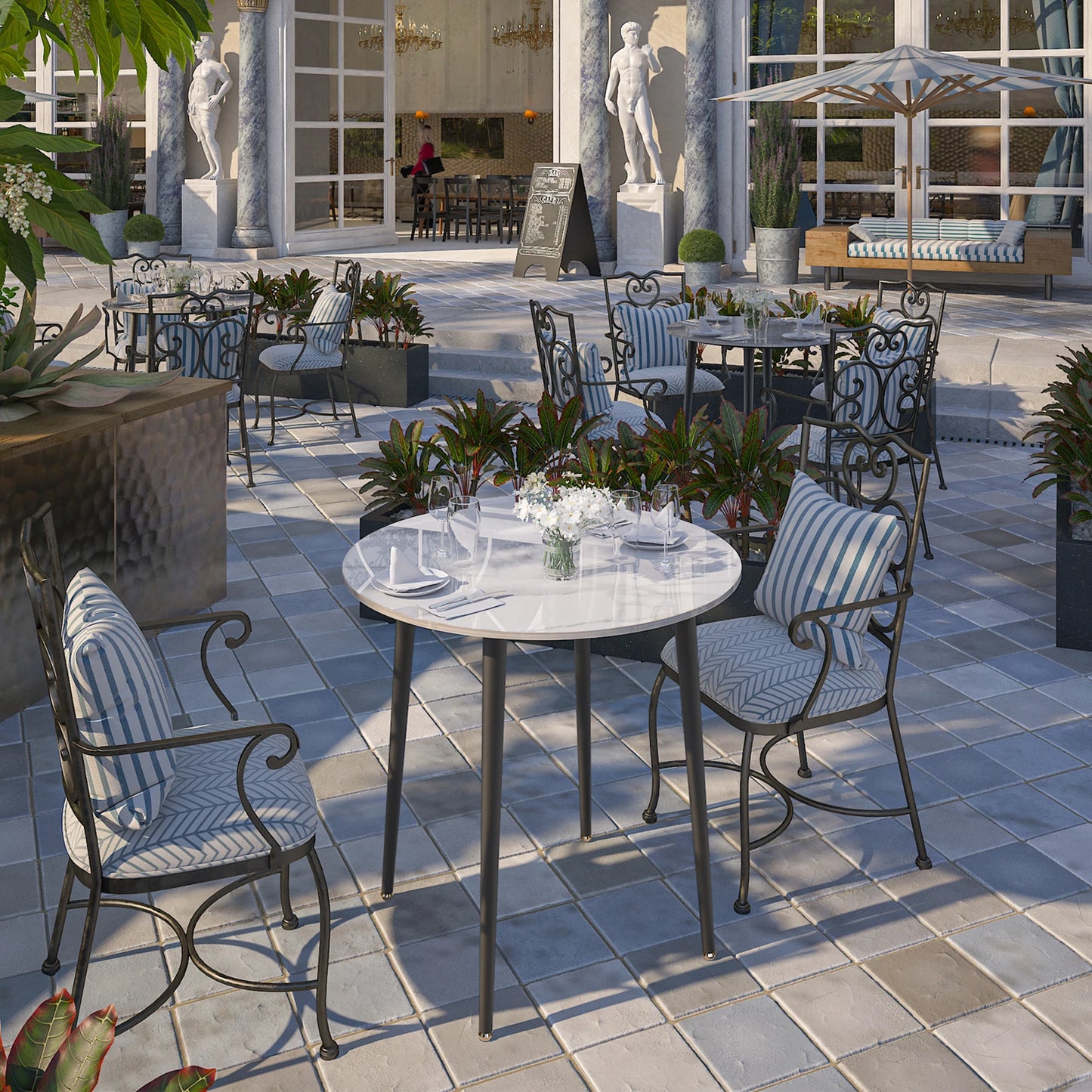 Lyxigt Runt Matbord i Sintrad Sten – 80 cm för 2–4 Personer