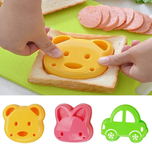 2-pack Smörgåsformar – Söta djurmotiv (björn, katt, kanin, bil) – DIY-mackor & bakning