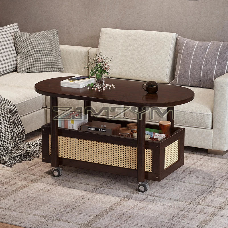 Mobil Soffbord – Dubbellagers Förvaring, Antik Stil, Sidobord för Vardagsrum