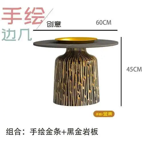 soffbord i marmorsten, fransk rund låg sidobord – nordisk uppsättning för vardagsrumsdekoration