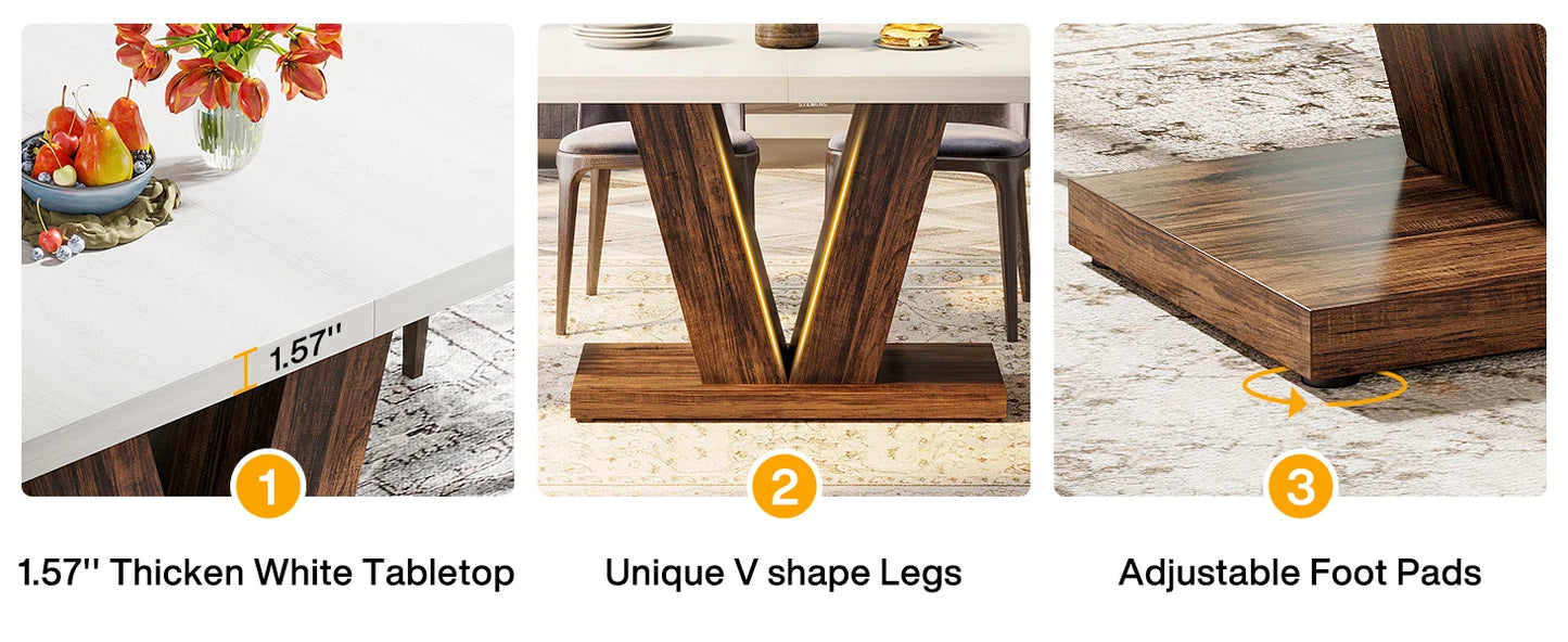 Tribesigns Matbord 47" – Vit Ek med Stabil Pelarbas för 4–6 Personer