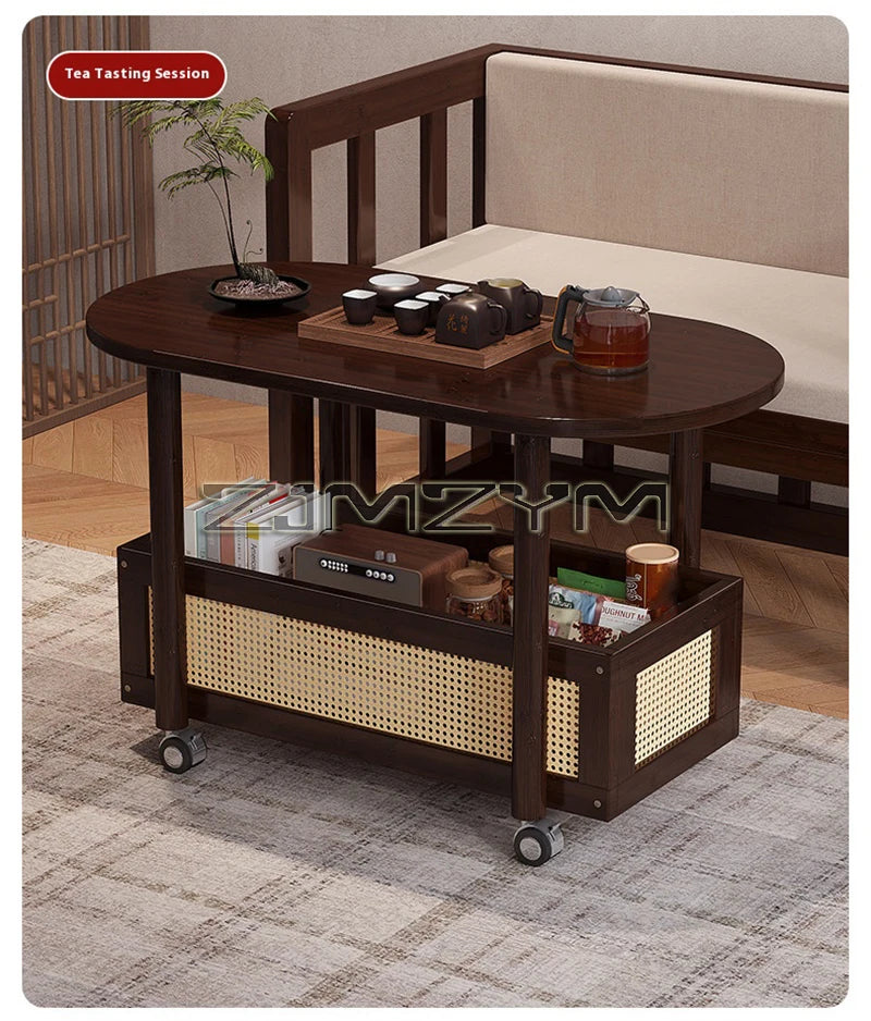 Mobil Soffbord – Dubbellagers Förvaring, Antik Stil, Sidobord för Vardagsrum